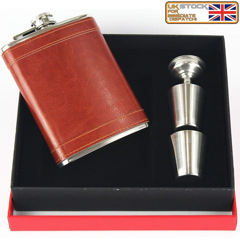 Prime Homewares Hip Flask Gift Set 8oz Leather Hip Flask