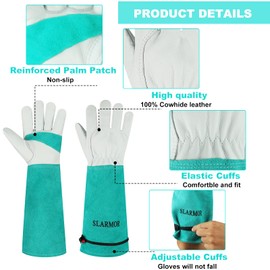 SLARMOR leather Gardening Gloves for Women/Men - Thorn Proof Cowhide Leather Rose/Blackberry Pruning Heavy Duty Garden Gloves Thick Palm Gauntlet Garden Work Gloves with Forearm Protection