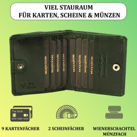 MATADOR Kleine Wiener Box Mini Purse Wallet Men's Small Leather Small Purse Women's with RFID Blocker Purse with Gift Packaging, Floral Green, Back