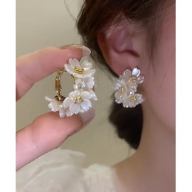 CZ Pearl Flower Huggie Hoop Earrings for Women Girls Sterling Silver Post Dainty Shell Pearl Heart Clover Flowers Cluster Statement Hypoallergenic Elegant Wedding Birthday Jewelry Gifts