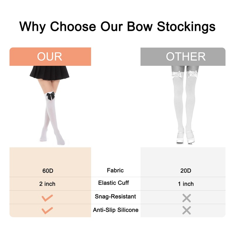UXQEJO Women's Satin Bows Accent Thigh High Stockings Hold-ups Snag-Resistant