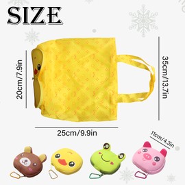 LHLZNB 2 Pcs Elegant Folding Shopping Bags - Foldable Beach Bags for Women - Waterproof Tote Bag - Reusable & Portable Shopper Bag,Washable Grocery Shopping Bags for Daily Shopping (Frog+Pig)
