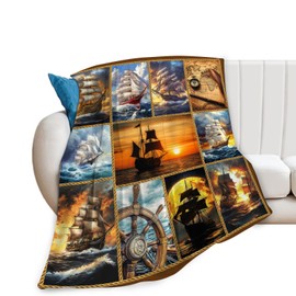 Nautical Throw Blanket Ultra Soft Cozy Navigation Sailboat Blanket Fleece Fuzzy Plush Nautical Lovers Decor Gifts for Women Girls Adults Couch Sofa 50"x40"