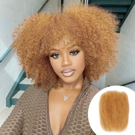 QVR Afro Kinkys Bulk Human Hair for Dreadlock Extensions Repair Locs 50 Gram/Pack,Honey Blonde 14inches Mini Spring Twist Braiding Afro Kinky Human Hair for LocKs
