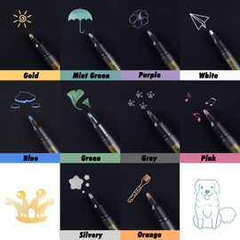 ABEIER Metallic Marker Pens, 20 Colours Metallic Pen Pens, Gold Metallic Pen Set for Black Paper, Stone Painting, Guest Book, Card Making, Scrapbooking, Crafts, Metal, Wood