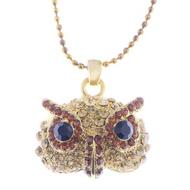 Alilang Colorful Owl Face Crystal Rhinestone Pendant Charm Statement Necklace