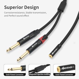 Cable divisor de 0.138 in a doble 1/4 Y, adaptador TRS hembra de 1/8 pulgadas a macho TS dual de 0.250 in, mini jack hembra estéreo a convertidor mono de 2 cuartos de pulgada 1 pie