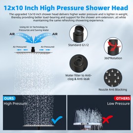 Hibbent All Metal Rain Filtered Shower Head, 12'' High Pressure Rainfall Showerhead with 16" Shower Extension Arm, 20 Stage Shower Filter, Solid Brass Adjustable Shower Arm Extender, Oil-Rubbed Bronze