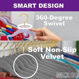 MIZGI Gray Velvet Hangers 60 Pack,Premium Gold Clothes Hangers Non-Slip Felt Hangers,Sturdy Grey Hangers Heavy Duty Coat Hangers,Durable Suit Hangers for Space Saving, No Flocked Hanger Marks