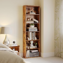 MXV Bookshelf, 6-Tier Open Bookcase, Storage Shelves, Display Storage Shelves, Floor Standing Unit, Home Decor, Furniture for Home Office, Living Room, Bedroom, Brown