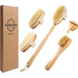 SAMEBUTECO Juego de Cepillos Secos 4 en 1 de Madera con Mango Largo para Spa en Casa
