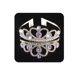 Yheahin Silver Crystal Princess Tiara with Combs Elegant Rhinestone Queen Crown Bride Wedding Prom Birthday Party Headpiece Costume Hair Accessories for Girls (Purple)