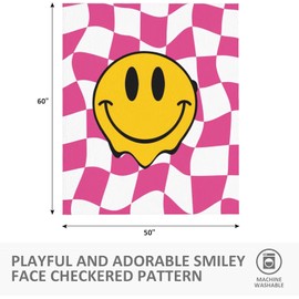 Preppy Blanket - Preppy Throw Blanket Pink Smile Face Blanket, Flannel Cute Smiley Face Blanket Preppy Room Decor Plush Soft Preppy Bedding Stuff for Living Room Gifts Decor 50" x 60" (Yellow)