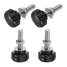 sourcing map 4 Sets Knurled Knobs Thumb Screws with Nuts Washers, Metric M5 x 20mm Male Thread 18mm Plastic Head, 304 Stainless Steel Stud Hand Knobs Clamping Thumbscrews Handles, Black
