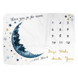 Baby Monthly Milestone Blanket for Boy and Girl,Monthly Blanket for Baby Pictures,Baby Photo Blanket for Newborn (Blue Moon, 40" x 60")