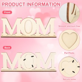 Wooden MOM Picture Frame to Paint DIY Blank Table Sign with Base,MOM Gifts from Daughter,Mother's Day Farmhouse Table Centerpiece Decor Photo Frame Decor Christmas Thanksgiving Birthday Gift