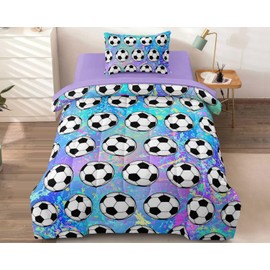 Leaflin 4 Piece Girls Soccer Bedding Set Twin Size Colorful Soccer Comforter Set for Teen Girls Kids Bed in a Bag Set with Sheets Twin Bed Sets for Teenage