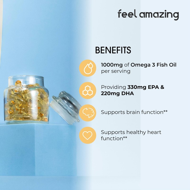 Feel Amazing Omega 3 Fish Oil Softgels, 1000mg with EPA