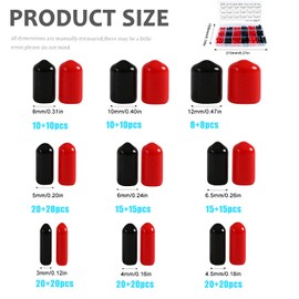 BITEFU Pack of 276 Screw Thread Protection Rubber End Caps 3/4/4.5/5/6/6.5/8/10/12 mm Round Rubber Cap for Screws, PVC Pipes, Electric Cables, with Tweezers & Box (Black/Red)