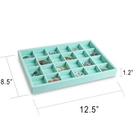 Frebeauty Stackable Velvet Jewelry Organizer Trays for Drawers Inserts Jewelry Storage Tray Display Case, Stud Earrings Bracelets Necklace Rings Accessories Trays for Women(Set of 2)(Turquoise)