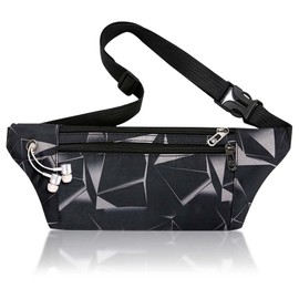 Large Waterproof Waist Bag Bumbags for Men Women Ladies Black Fanny Pack for Travel Festival Walking Sport Running Outdoor Gym Workout Exercise Black Hip Pouch Money Belt Bag with Adjustable Strap