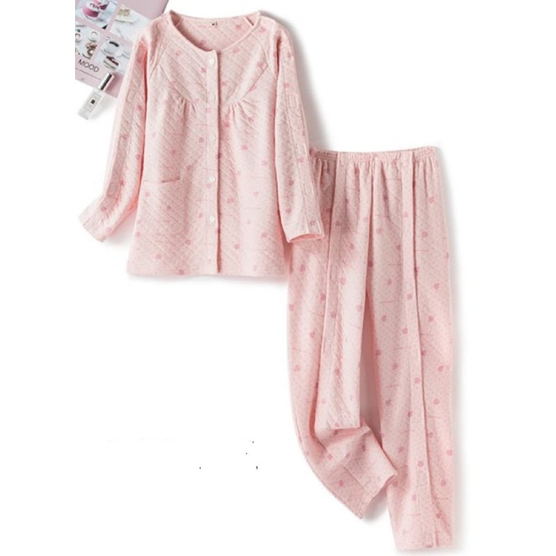 yuaseiharu Women's Nursing Pajamas, Full Opening, Autumn and Winter, Quilted
