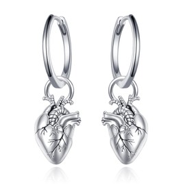 Daixiya Anatomical Heart Earrings 925 Sterling Silver Goth Accessories Anatomy Heart Earrings Hoop Anatomical Heart Jewelry Gifts for Women