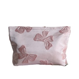 Lolieden Makeup Bag,Canvas Cosmetic Pouch Travel Toiletry Bag for Women, Zipper Organizer for Purse(Bow Pink)