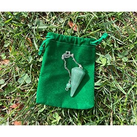 Pandiui23 Aventurin-Natursteinpendel, Kristallpendel, sechseckiges Vintage-Kristallpendel fr Wnschelrute, Chakra-Reiki-Wahrsagung Wicca-Meditationspendel (Grn)