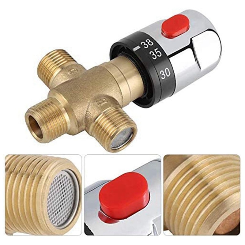 Byttlerom Thermostatic Mixing Valve Solid Brass G1/2 for Shower System