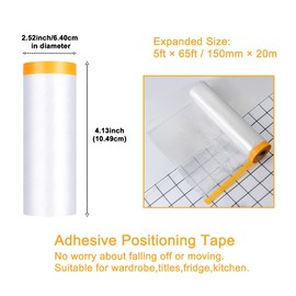 Muf 5 x 65 Feet Plastic Drop Cloth Plastic Sheeting with Masking Tape,Waterproof Protective Masking Film,Prevent Dust Paint for Car,Furniture,Carpet,Floor,2 Pack
