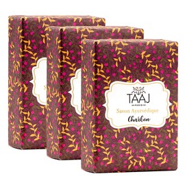 TAAJ Ayurvedic Charcoal Soap Cleanses the Skin of Toxins and Impurities Maintains the Natural Balance of the Skin Vegan Quantity of 3 x 100 g