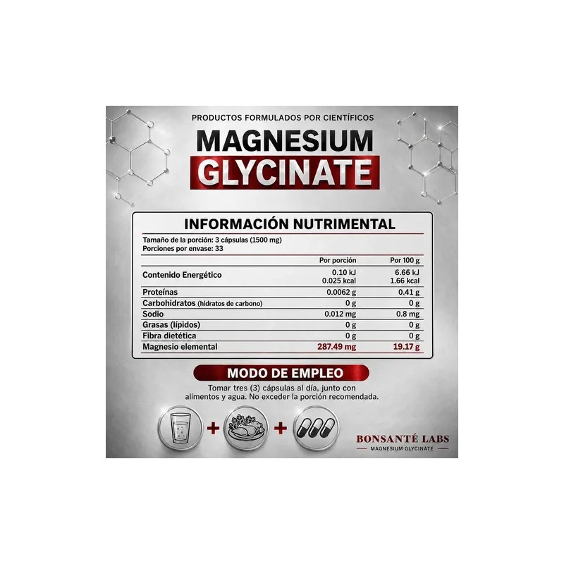 Glicinato De Magnesio Bonsanté Labs Magnesium Glycinate 500mg, 100 Caps