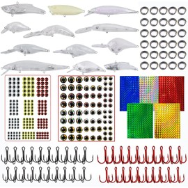 342pcs Unpainted Fishing Lures Making Kit DIY Blank Crankbaits Minnow Hard Bait Set with Treble Hooks, Split Rings, Fish Eyes, Stickers Lure Supplies to Make Your Own Lures