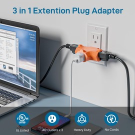 K KASONIC - 3-Outlet Grounding Adapter, [UL Listed] Plug Extender, Heavy-Duty Grounded Power Tap - 3 Pack (Multi-Color)