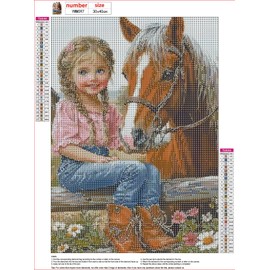 MXJSUA DIY Diamond Painting Kits for Adults, Girl and Horse Diamond Gem Art Painting for Beginners, Diamond Picture with Full Round Drill Dots Craft Set Gift, 30x40cm