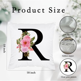 Initial Pillow Covers 18x18 - Monogram R Pillow Cover, Initial Letter Throw Pillow Cover, Monogram Pillow Case R, Monogrammed Gifts for Women, R Initial Gifts for Women/Girls/Grammy/Mom