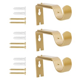 Heavy Duty Adjustable Curtain Rod Brackets,3 Pcs Premium Rod Brackets for Wall, Curtain Rod Hooks, Heavy Duty Curtain Rod Hanging Brackets for 7/8 or 1-inch Rod（Gold）