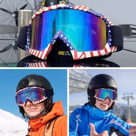 4-FQ Motorcycle Goggles Dirt Bike ATV Motocross Riding Racing Glasses Windproof Dustproof Scratch Resistant Offroad Goggles(Flag frame+Color lens)