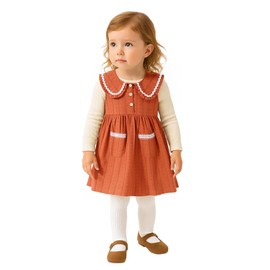 HILEELANG Little Girl Easter Peter Pan Collar Dress Sleeveless Cotton Casual Earthy Brown Beach School Playwear Sundress Size 6