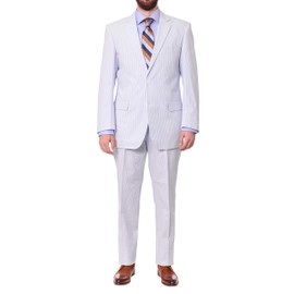Emigre Classic Fit Blue Pinstriped Two Button Cotton Seersucker Suit (Blue, Numeric_42)