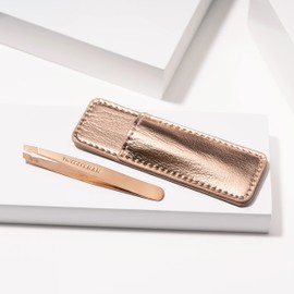 Tweezerman Rose Gold Mini Slant Tweezer with Case - Tweezers For Facial Hair Removal & Eyebrow Shaping. for Men or Women