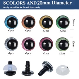32Pcs 3D Glitter Safety Eyes and Washers for Amigurumi Crochet - Thalinfayi 8Colors Strabismus Safety Eyes Crochet Amigurumi Eyes for Amigurumi, Crafts, Crochet Doll DIY Making Supplies (20mm)