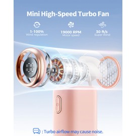 SWEETFULL Handheld Turbo Fan, 100-Speed Mini Fan with Digital Display, 12H Rechargeable Cooling, Portable for Travel & Outdoor Pink
