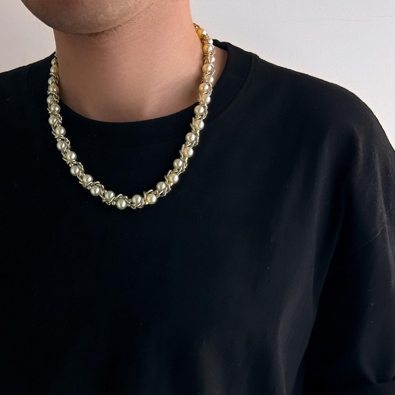 Pearl Necklace for Women Men Faux Pearl Necklace Adjustable Gothic