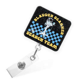 Sixrip Bladder Scanner Search Team Retractable Glitter Badge Reel with Alligator Clip, Funny Badge Holder Gifts for CNA ICU Nurse ER Tech Urology Dialysis Emergency Urologist Medical Worker