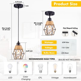 Hamilyeah Pendant Lights Kitchen Island Set of 3, Farmhouse Hanging Lights for Bedroom, Industrial Dining Room Light Fixtures Over Table, Adjustable Height Hanging Light Fixture for Hallway