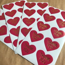 Unbranded 75 Heart Shaped Thank You Stickers On Glossy Hot Pink Paper With Gold Lettering
