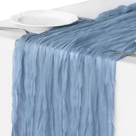 Cheesecloth Table Runner, 10FT Dust Blue Table Runner 35*120inch Boho Blue Table Runner for Wedding Bridal Shower Baby Shower Table Centerpiece Decorations