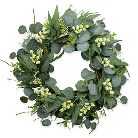 MagicWreath Artificial Spring Wreath 22 Inch Summer Wreaths for Front Door Green Eucalyptus Wreath for All Seasons Indoor Outdoor Holiday Party